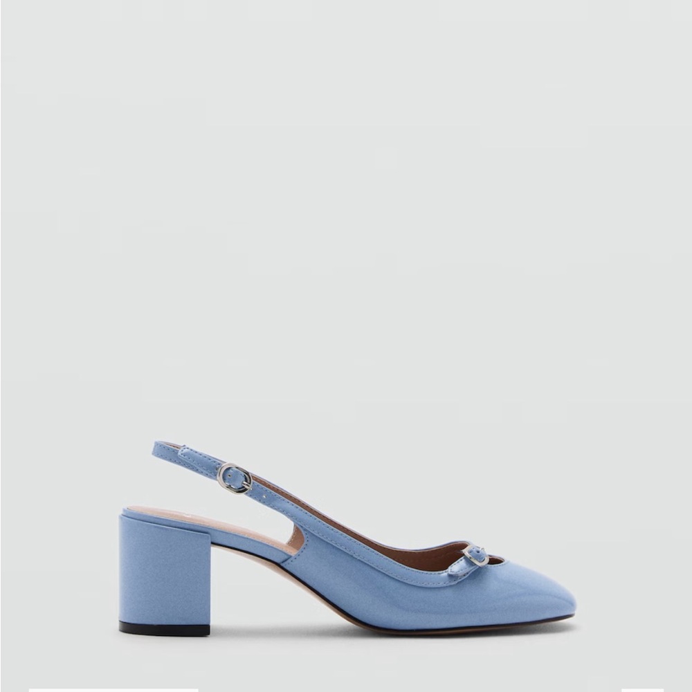 NEW Mango Baby Blue Low Block Heels Slingback